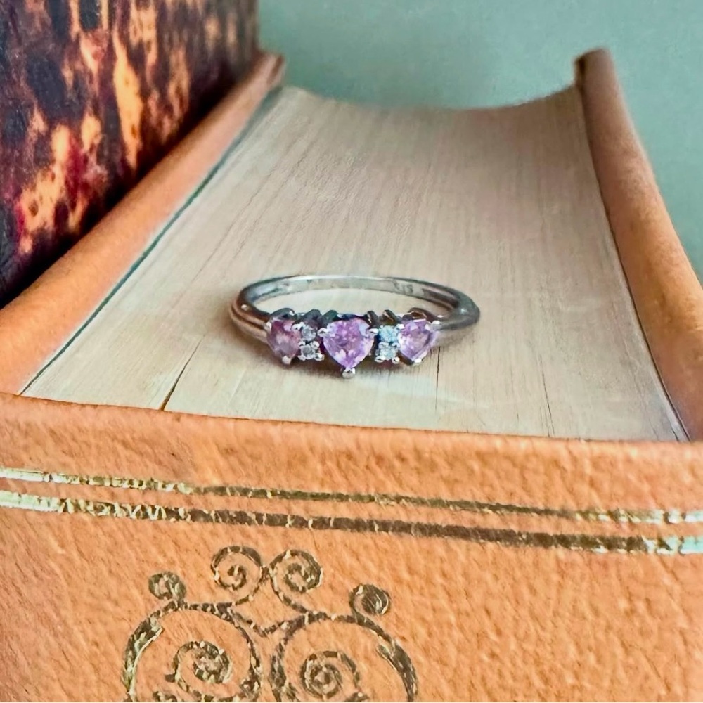Solid White Gold Diamond and Pink Topaz Ring